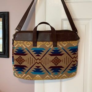 Beautiful EUC fabric and leather laptop bag